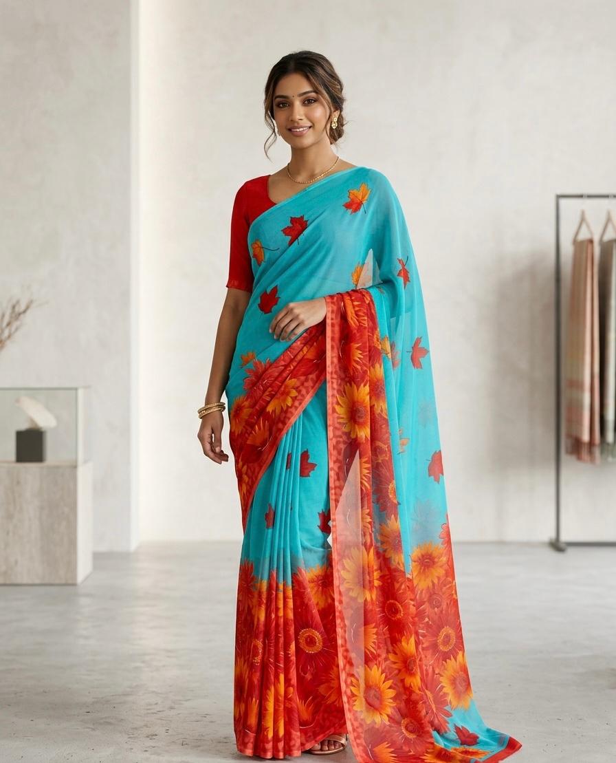 Leaf Print Soft Georgette Saree – Graceful & Nature-Inspired Elegance (Copy)